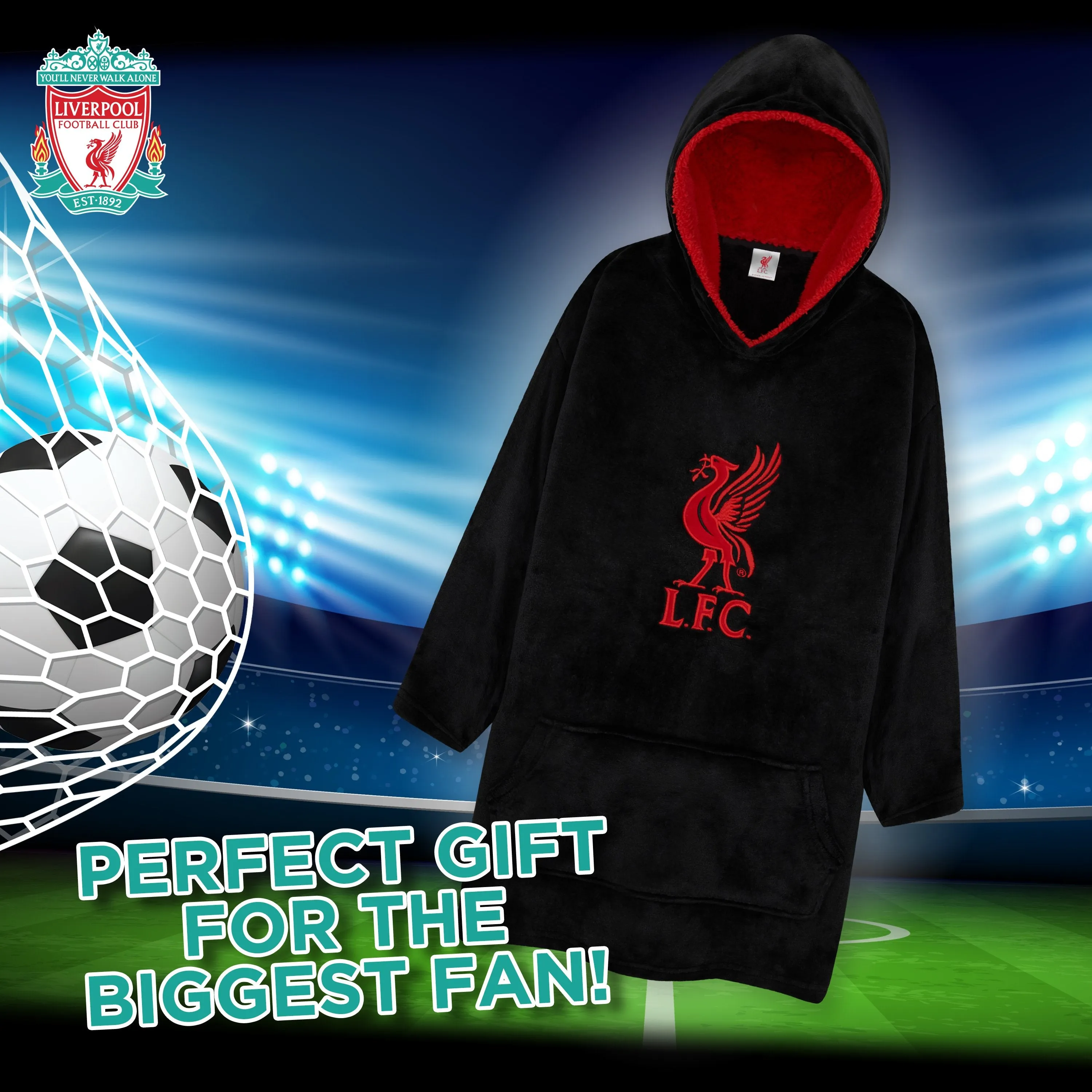 Liverpool F.C. Boys Hoodies, BLACK Oversized Hoodie Blanket, Kids Football Gifts