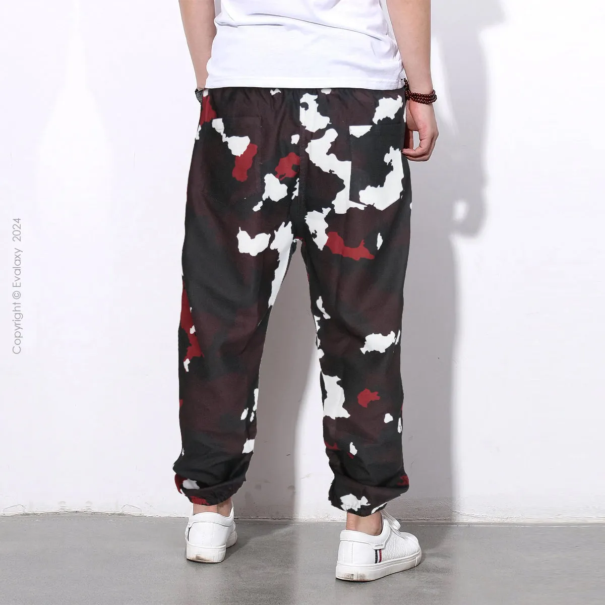 Loose Dark Maroon Black Camo Jogger Breathable Casual Harem Pants For Men & Women