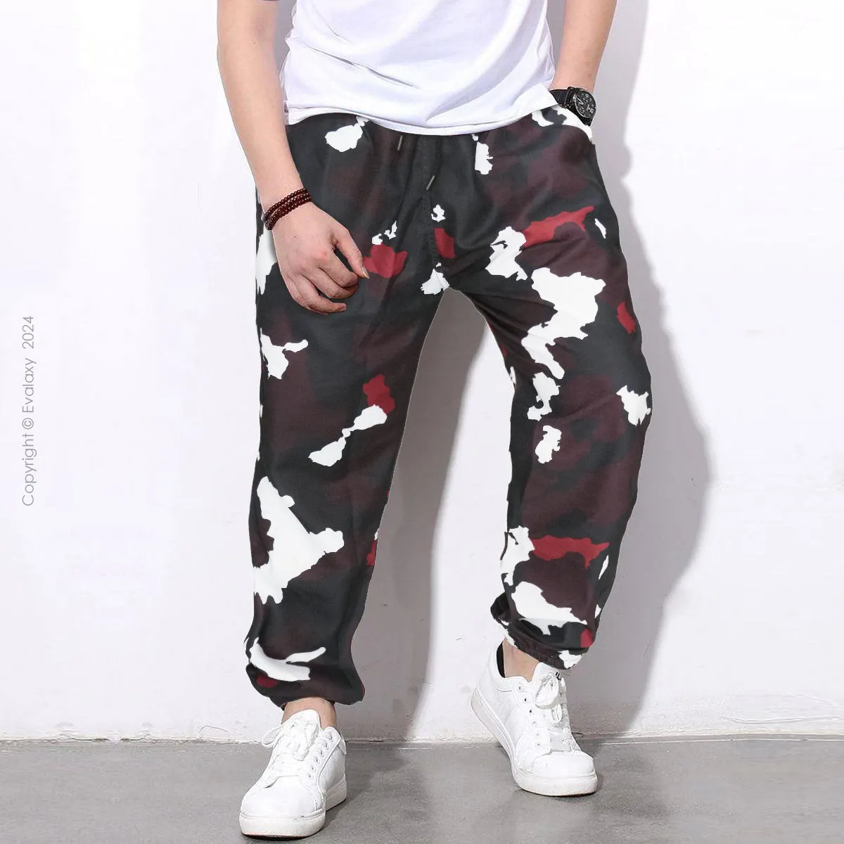 Loose Dark Maroon Black Camo Jogger Breathable Casual Harem Pants For Men & Women