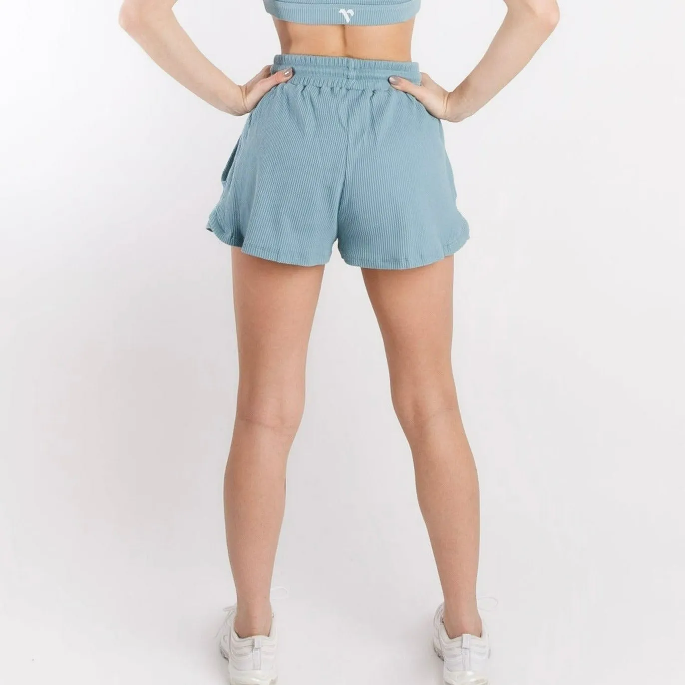 Maddie Ribbed Lounge Shorts- Harbor Blue