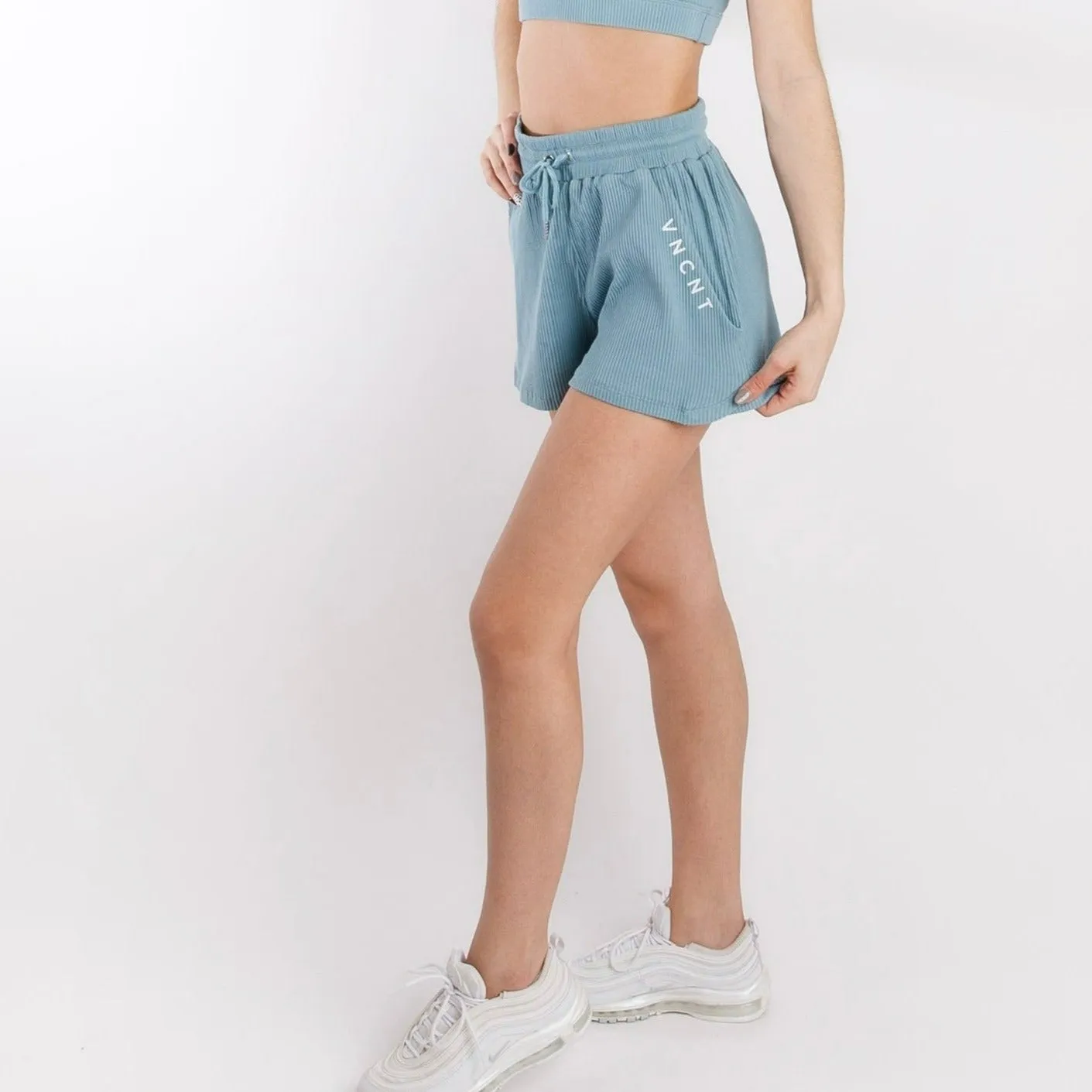 Maddie Ribbed Lounge Shorts- Harbor Blue