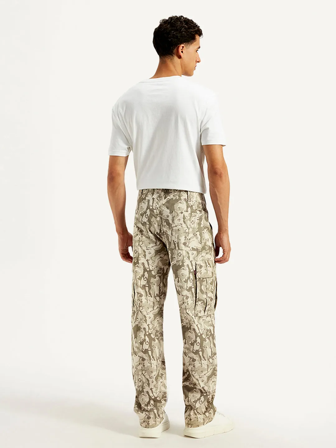 Men's Beige Loose Fit Cargo Trousers