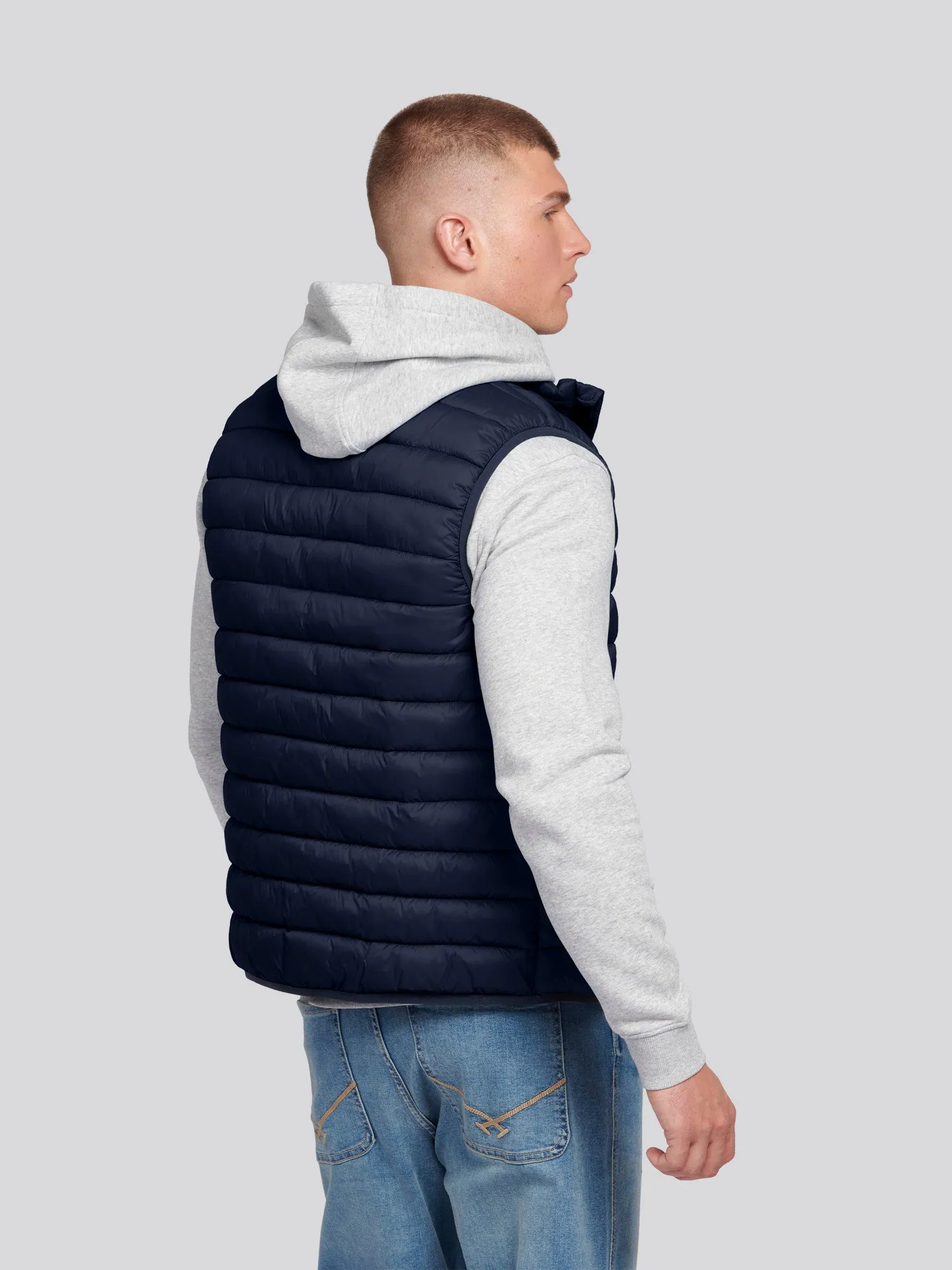 Mens Bound Quilted Gilet in Dark Sapphire Navy / Haute Red DHM