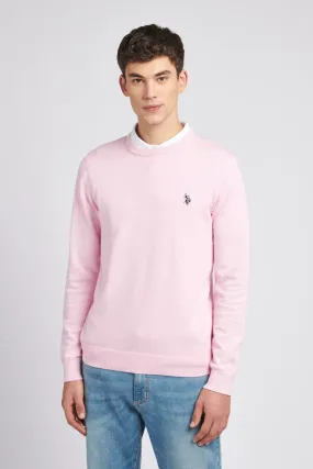 Mens Crew Neck Knitted Jumper in Orchid Pink Marl