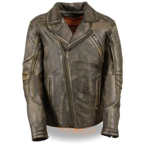 Milwaukee Leather Men's Triple Stitch Beltless Distressed Brown Leather Jacket with Gun Pockets