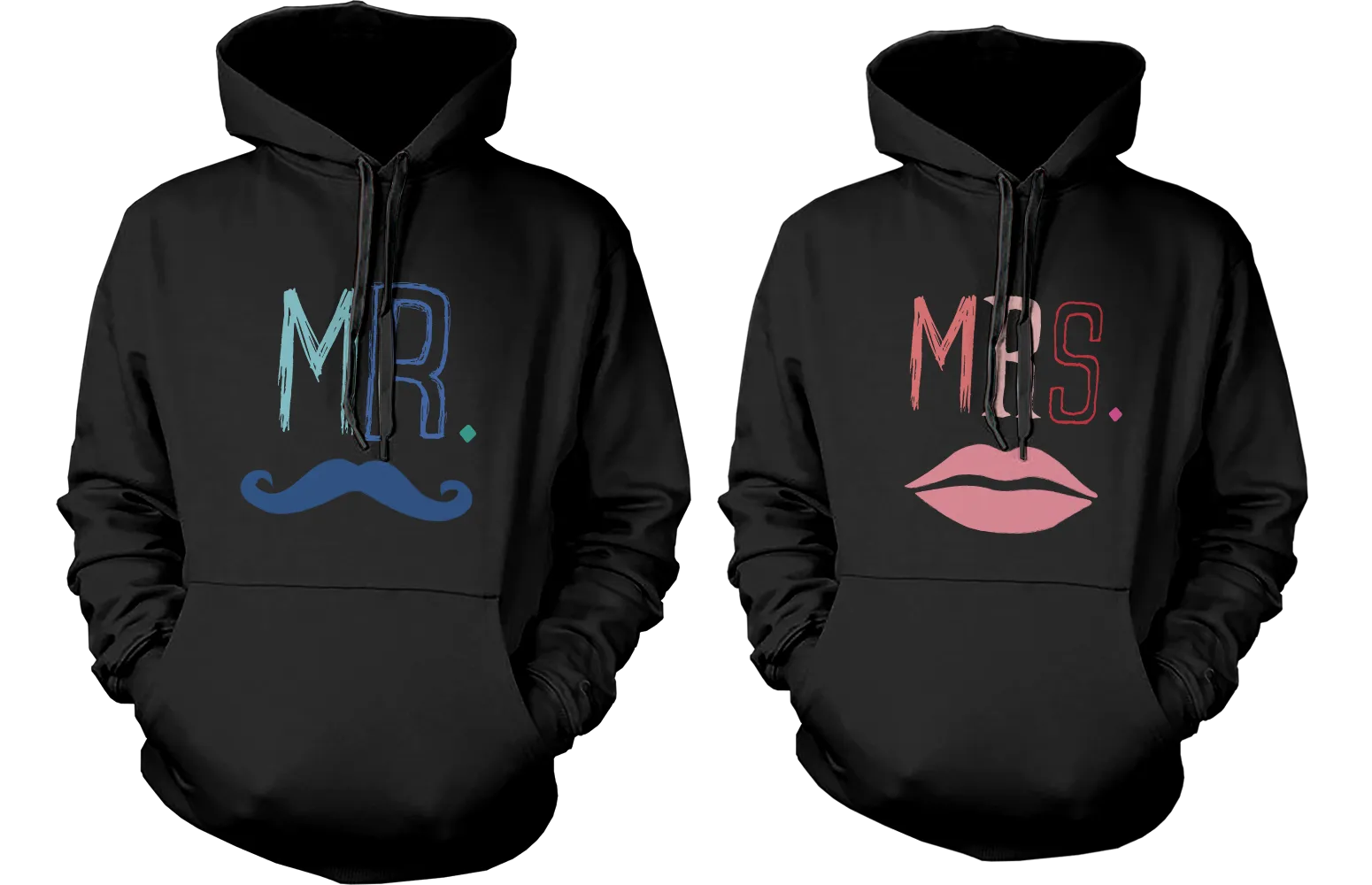 Mr and Mrs Couple Outfit Mustache and Lips Matching Hoodies for Couples