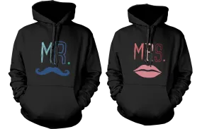 Mr and Mrs Couple Outfit Mustache and Lips Matching Hoodies for Couples