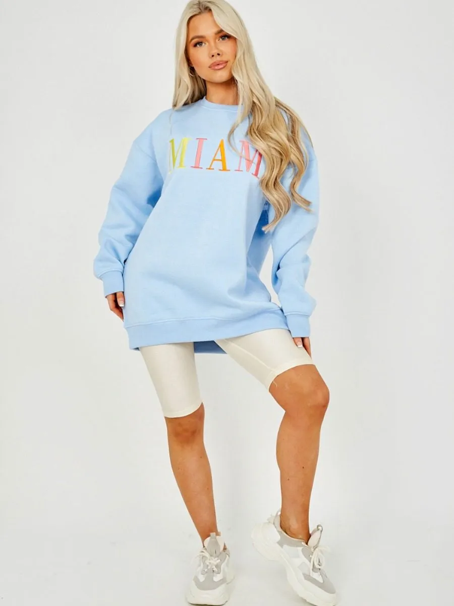 Nailah MIAMI Embroidered Oversized Sweatshirt Jumper In Blue