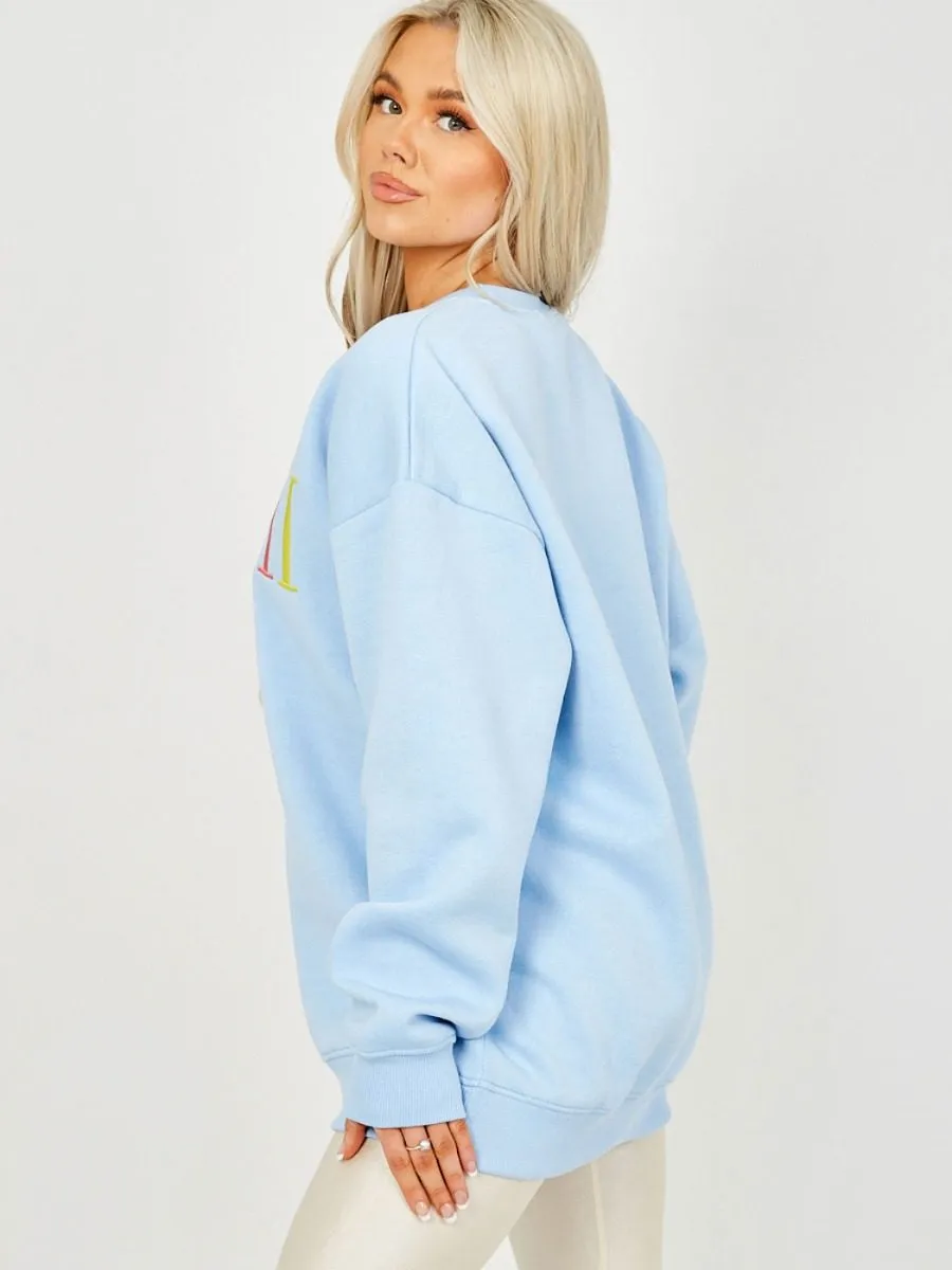 Nailah MIAMI Embroidered Oversized Sweatshirt Jumper In Blue