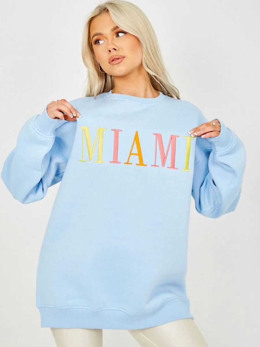 Nailah MIAMI Embroidered Oversized Sweatshirt Jumper In Blue