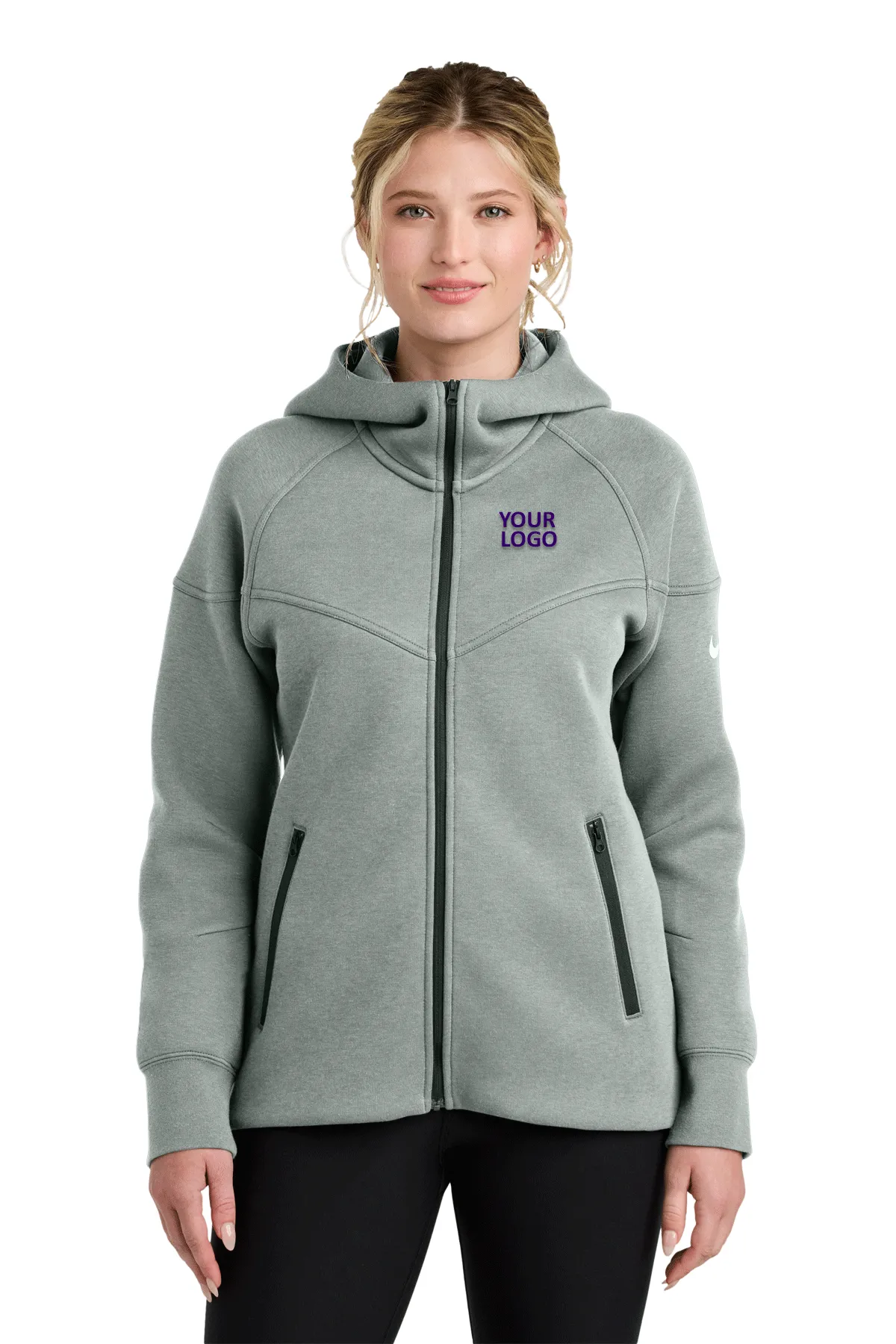 Nike Womens Tech Fleece Full-Zip Custom Hoodies, Dark Grey Heather