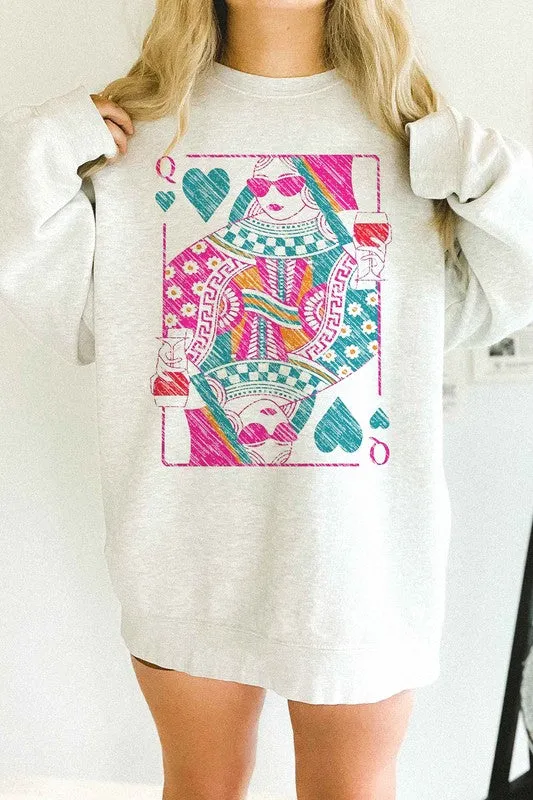 Queen of Hearts Oversized Crew Neck Sweatshirt