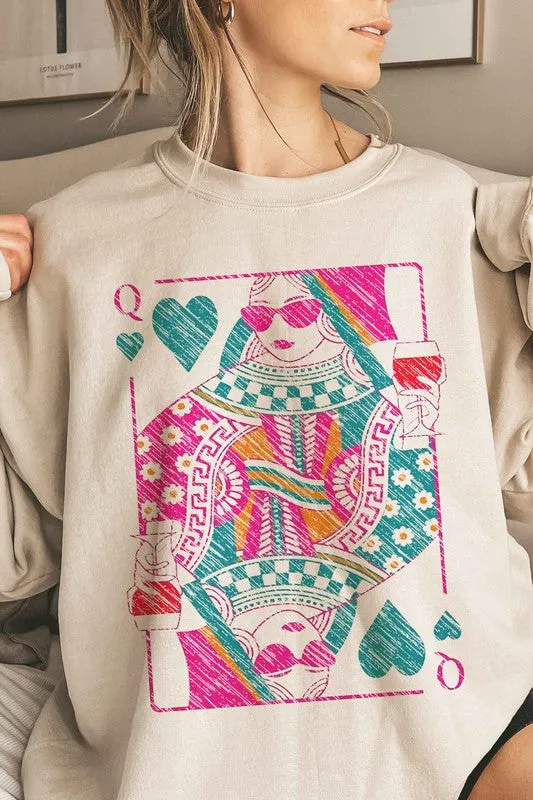 Queen of Hearts Oversized Crew Neck Sweatshirt