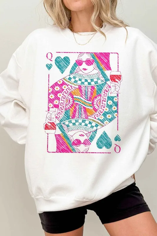 Queen of Hearts Oversized Crew Neck Sweatshirt