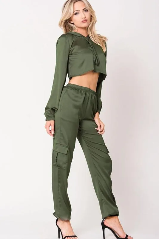 Satin Elastic Waist Solid Joggers