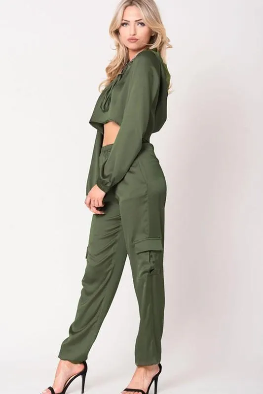 Satin Elastic Waist Solid Joggers