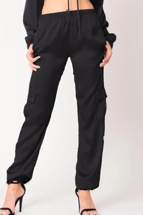 Satin Elastic Waist Solid Joggers