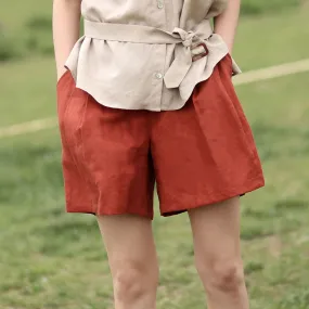 Simple Women linen Shorts Side Pockets SXM97241