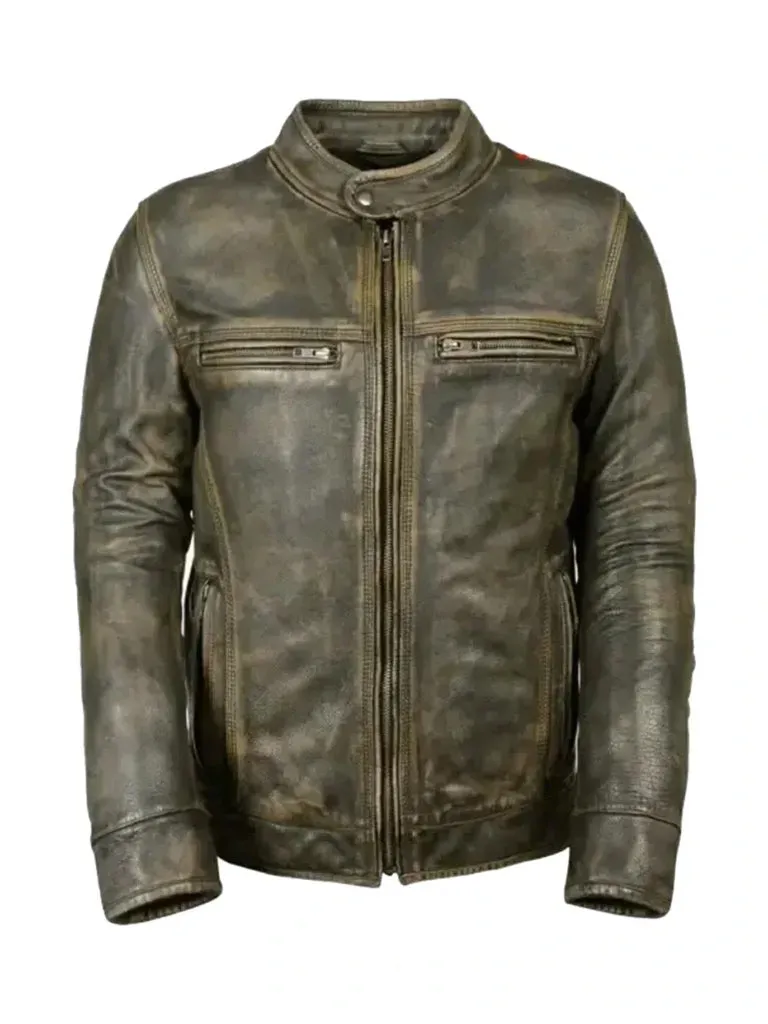 Vintage Biker Cafe Racer Leather Jacket