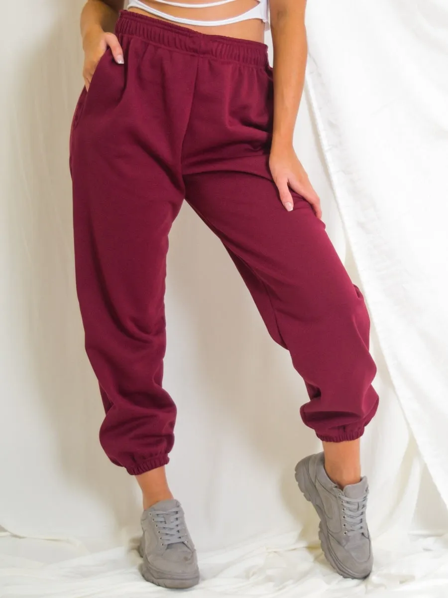 Wine Fleeced Oversized Joggers